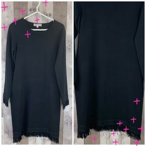 Nanette Lenore black long sleeve fringe dress size Small